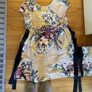 Fendi Cream and Black Flutter Sleeve Dress